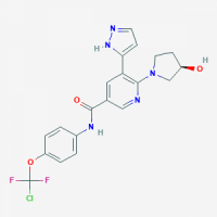 R)-N- (4-(chlorodifluoromethoxy)phenyl)- 6-(3- hydroxypyrrolidin-1- yl)-5- (1H-pyrazol- 5-yl)nicotinamide