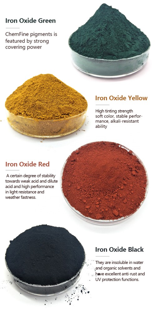 Iron Oxide Pigments :Red 110 120 130,yellow 313 920,cobalt blue,black 330 722